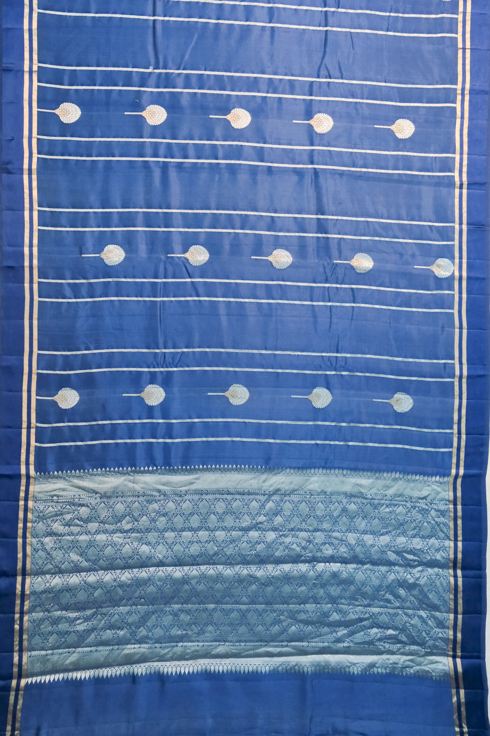 Banarasi Katan Silk Vertical Lines And Butta Blue Saree