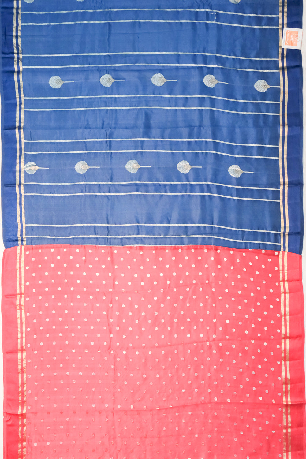 Banarasi Katan Silk Vertical Lines And Butta Blue Saree