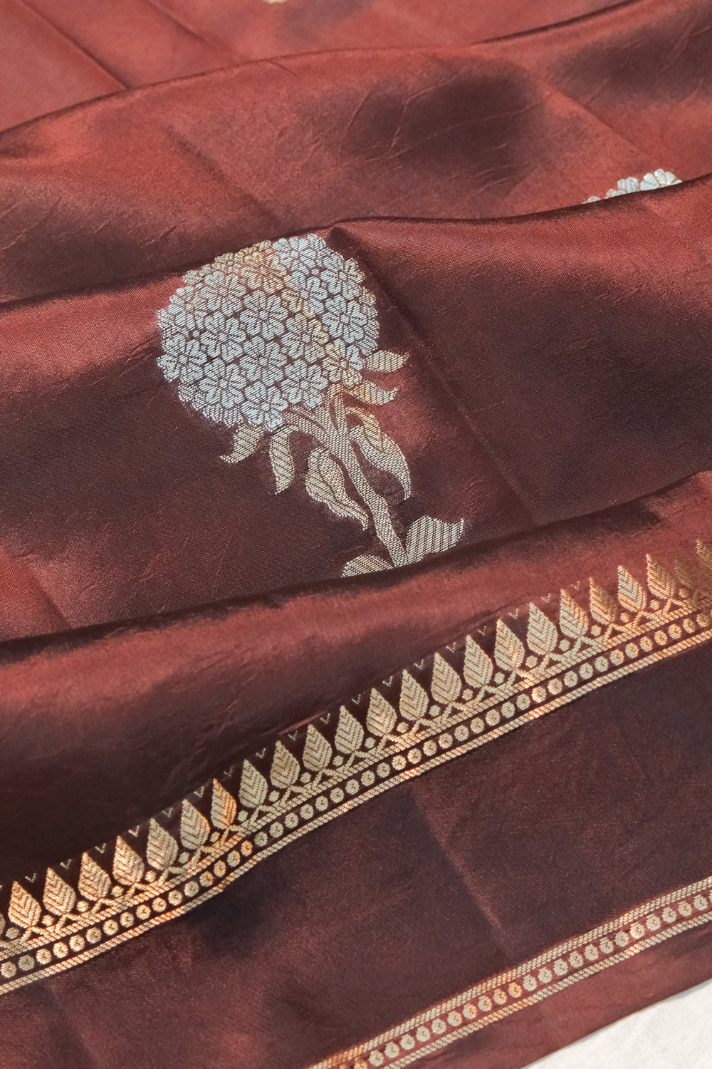 Banarasi Katan Silk Butta Brown Saree