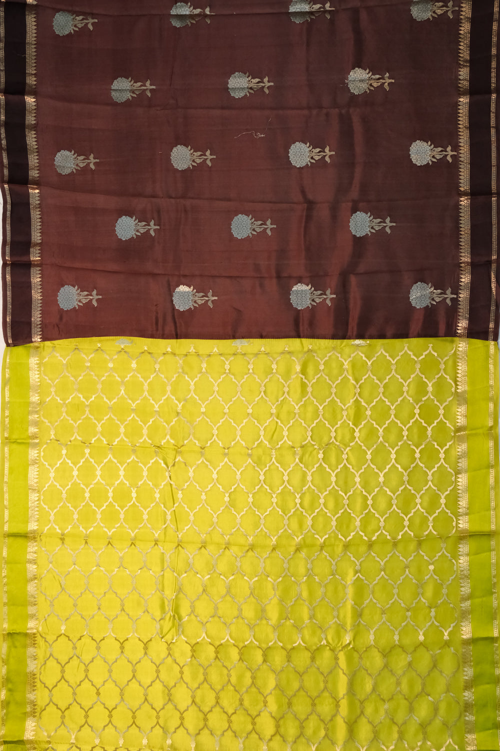 Banarasi Katan Silk Butta Brown Saree