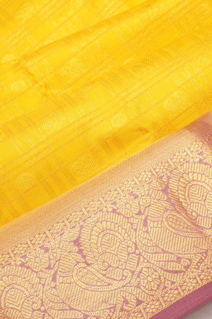 Kanchipuram Silk Checks And Butta Yellow Saree