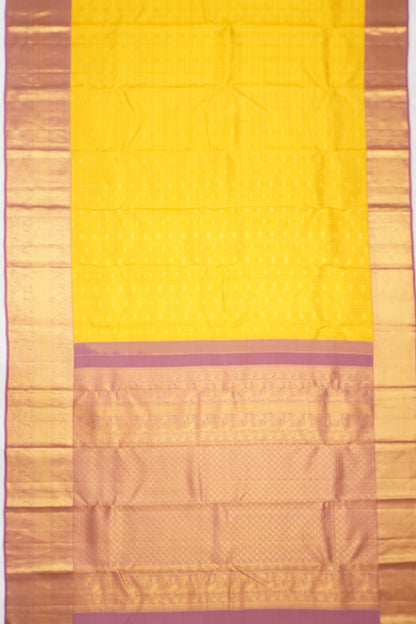 Kanchipuram Silk Checks And Butta Yellow Saree