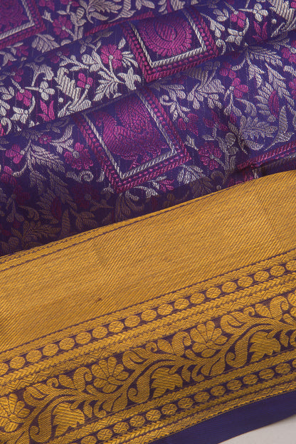 Kanchipuram Silk Brocade Dark Blue Saree