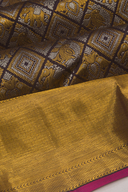 Kanchipuram Silk Brocade Dark Blue Saree