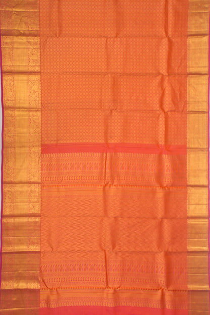 Kanchipuram Silk Checks And Butta Orange Saree
