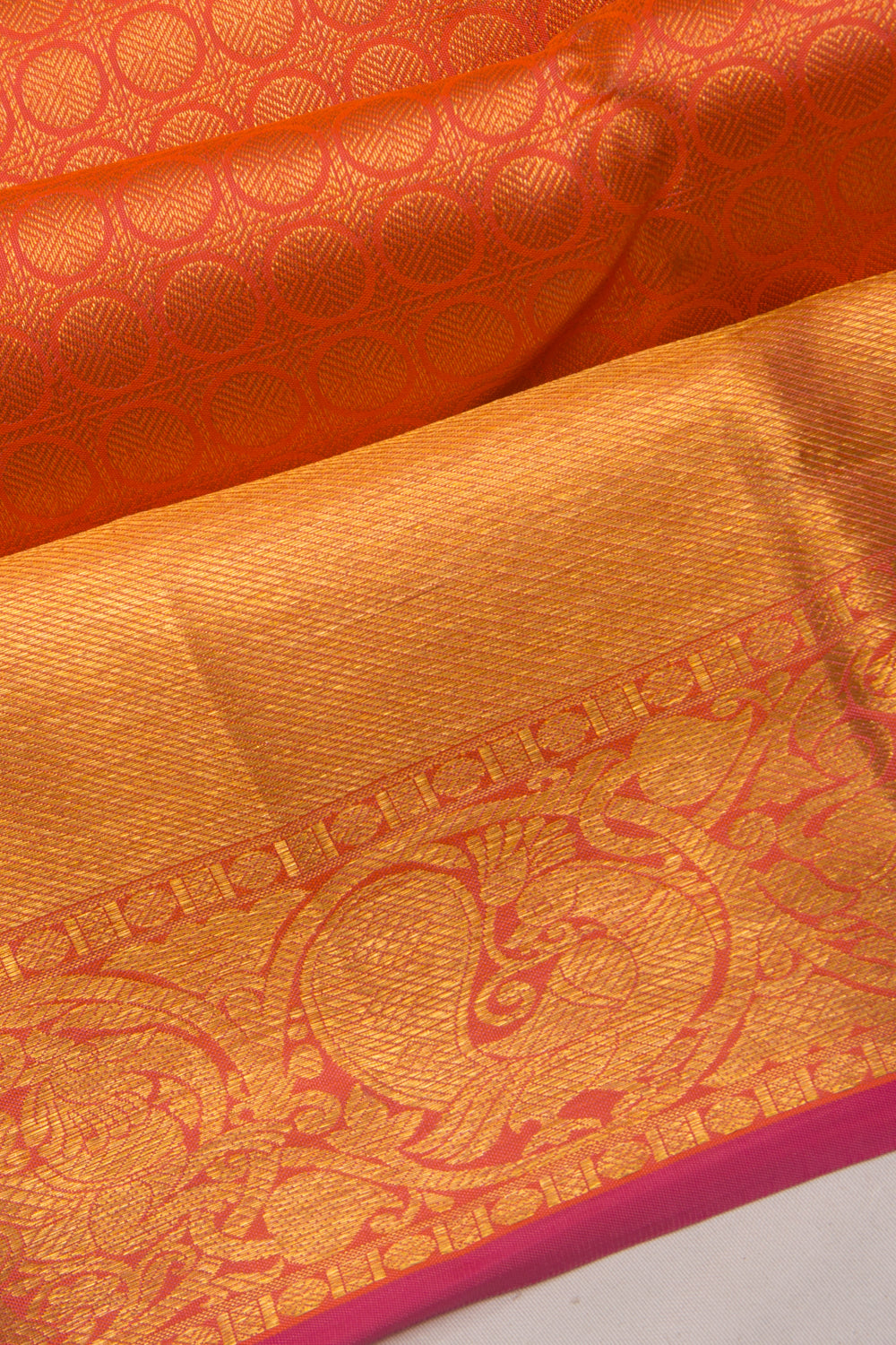 Kanchipuram Silk Checks And Butta Orange Saree