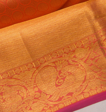Kanchipuram Silk Checks And Butta Orange Saree
