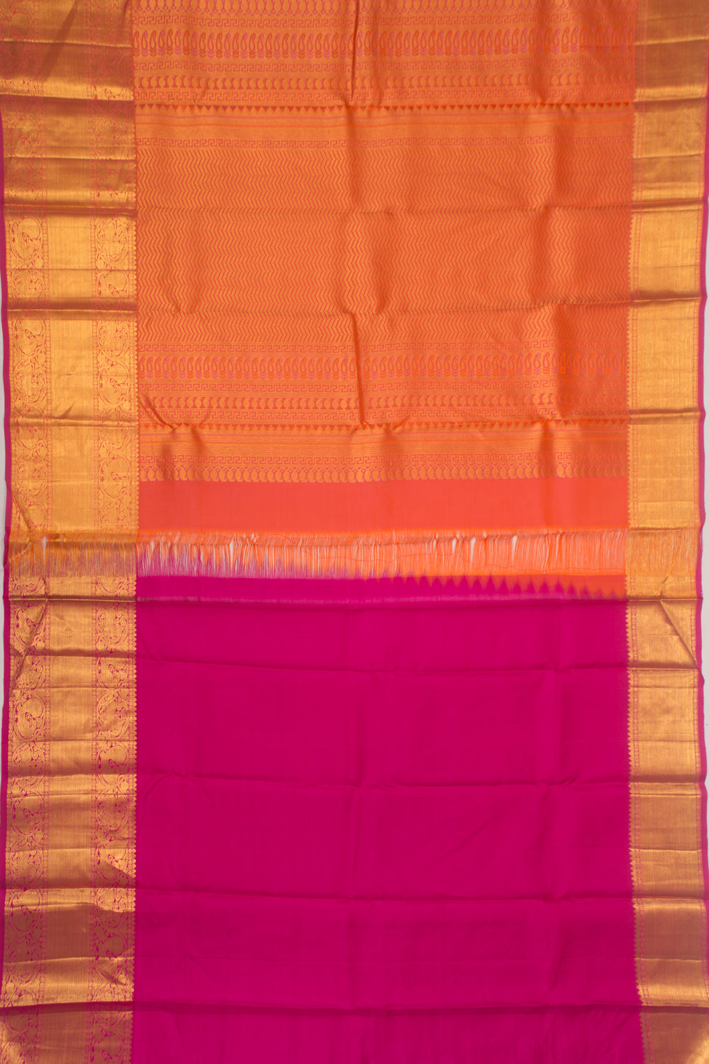 Kanchipuram Silk Checks And Butta Orange Saree