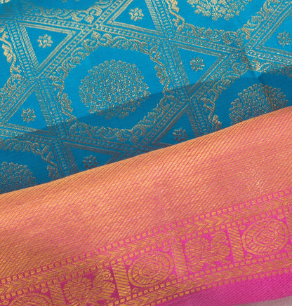 Taranga Kanchi Silk Checks And Butta Sky Blue Saree