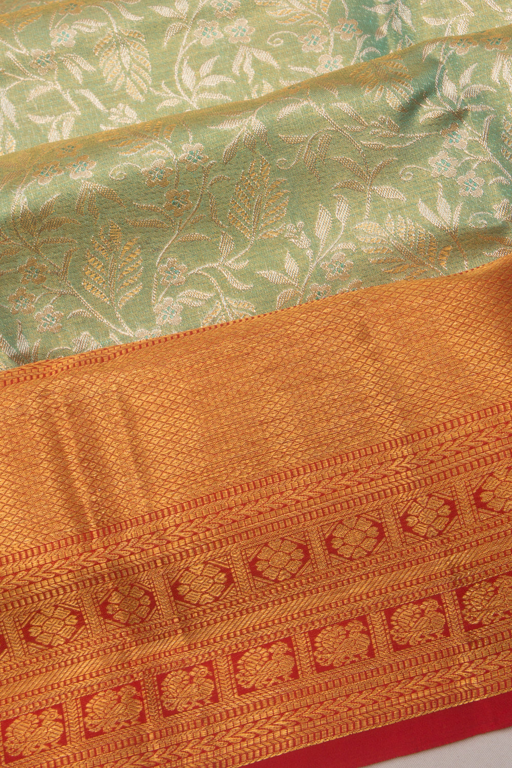 Taranga Kanchi Silk Tissue Jaal Geen Saree