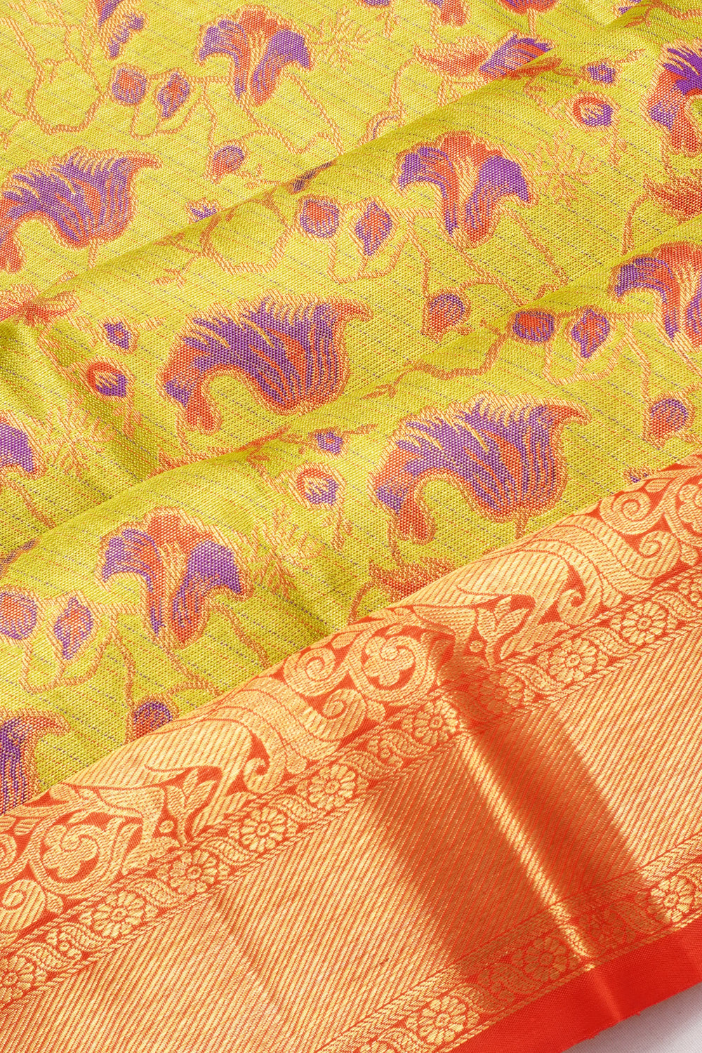 Taranga Kanchi Silk Tissue Brocade Green Saree