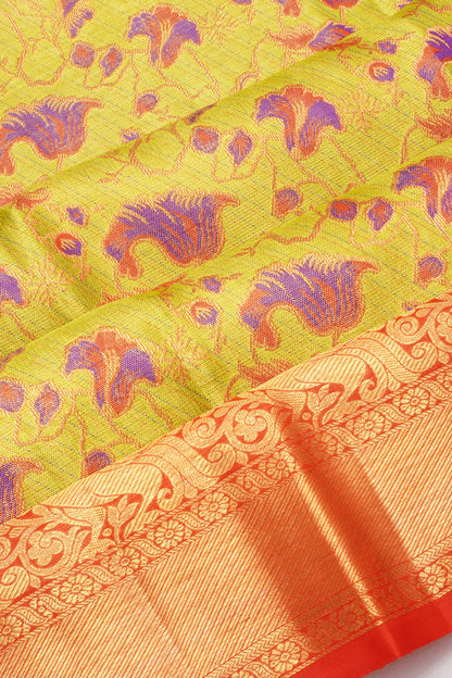 Taranga Kanchi Silk Tissue Brocade Green Saree