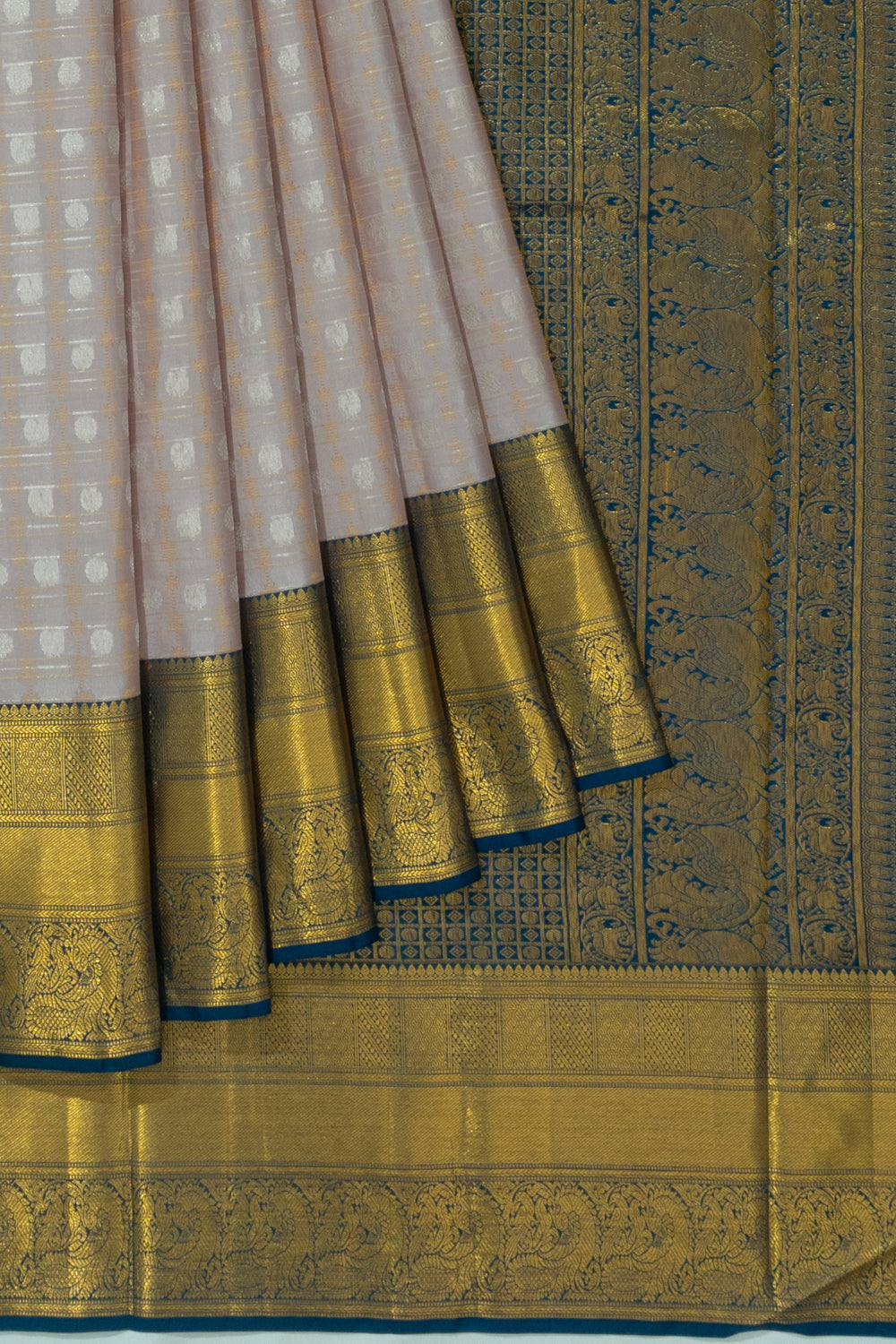 Kanchipuram Silk Tissue Checks And Butta Silver Saree With Gift Box And Rakhi