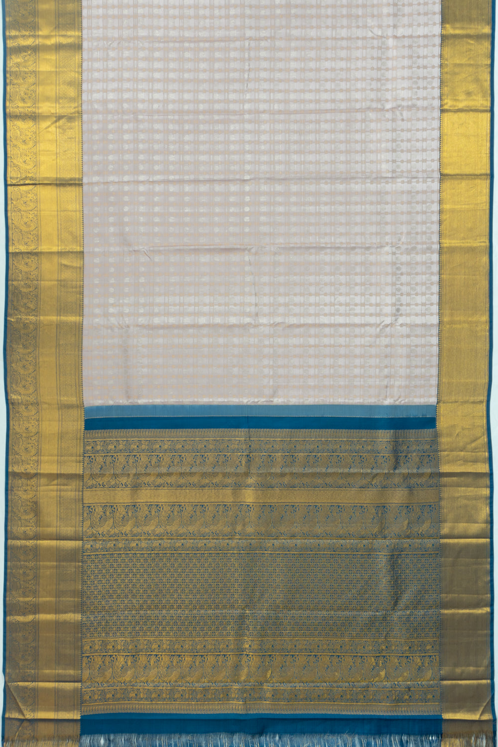 Kanchipuram Silk Tissue Checks And Butta Silver Saree With Gift Box And Rakhi