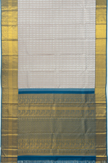 Kanchipuram Silk Tissue Checks And Butta Silver Saree With Gift Box And Rakhi