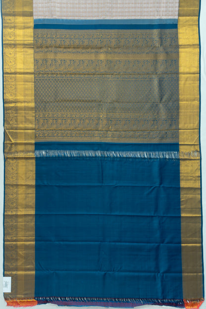 Kanchipuram Silk Tissue Checks And Butta Silver Saree With Gift Box And Rakhi