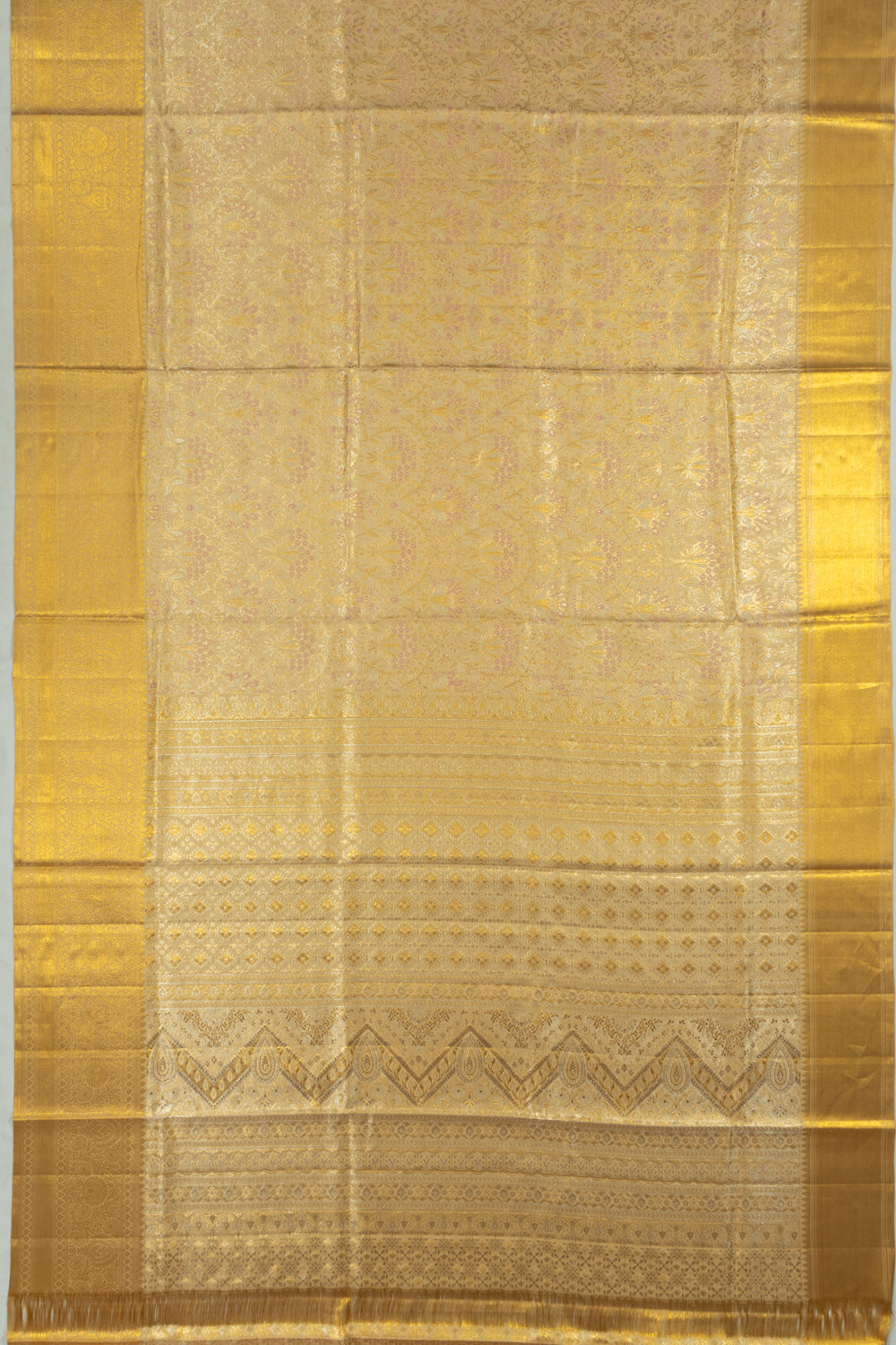 Kanchipuram Silk Tissue Brocade Cream Saree