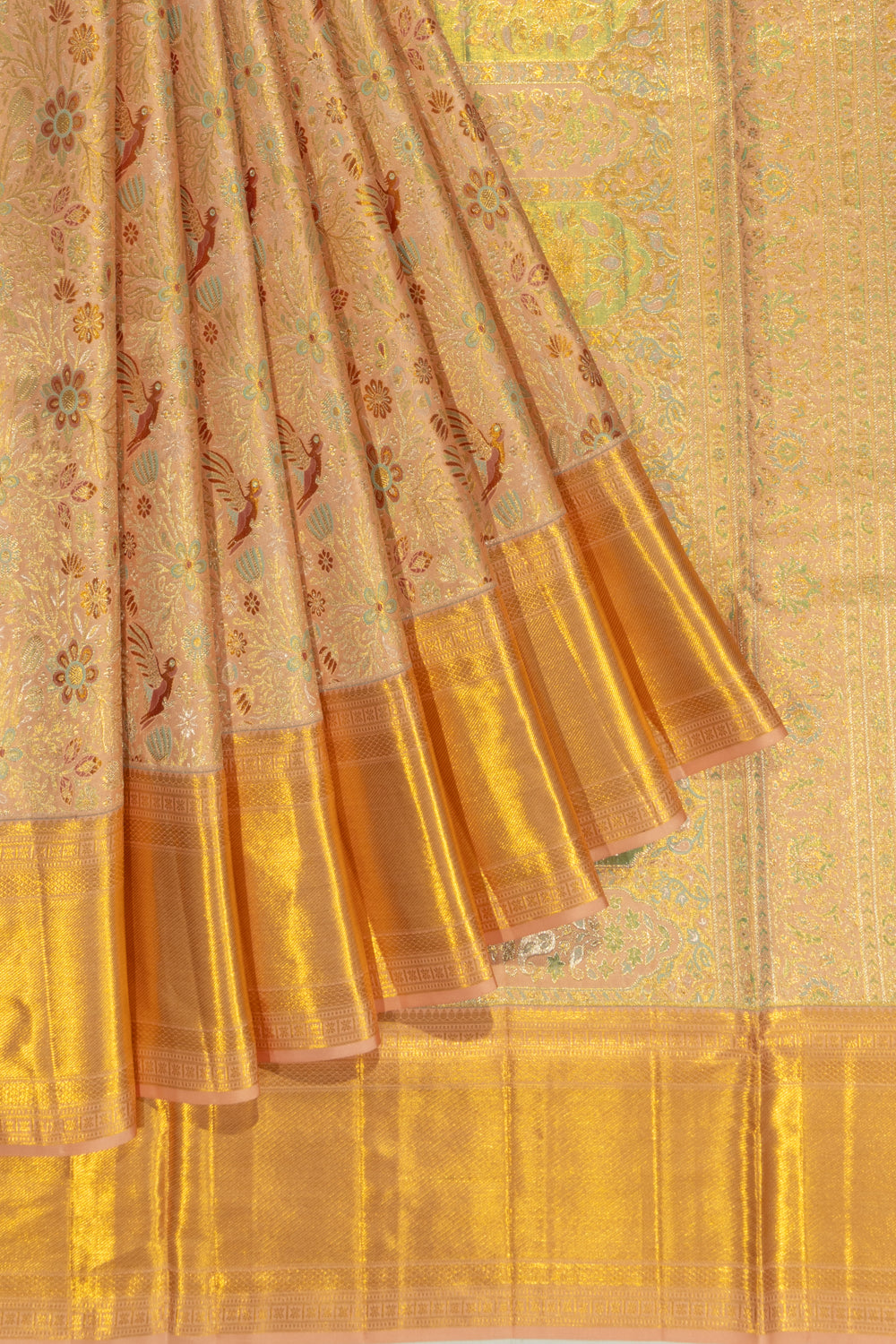 Kanchipuram Silk Tissue Brocade Peach Saree