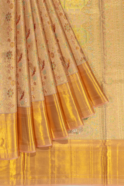 Kanchipuram Silk Tissue Brocade Peach Saree