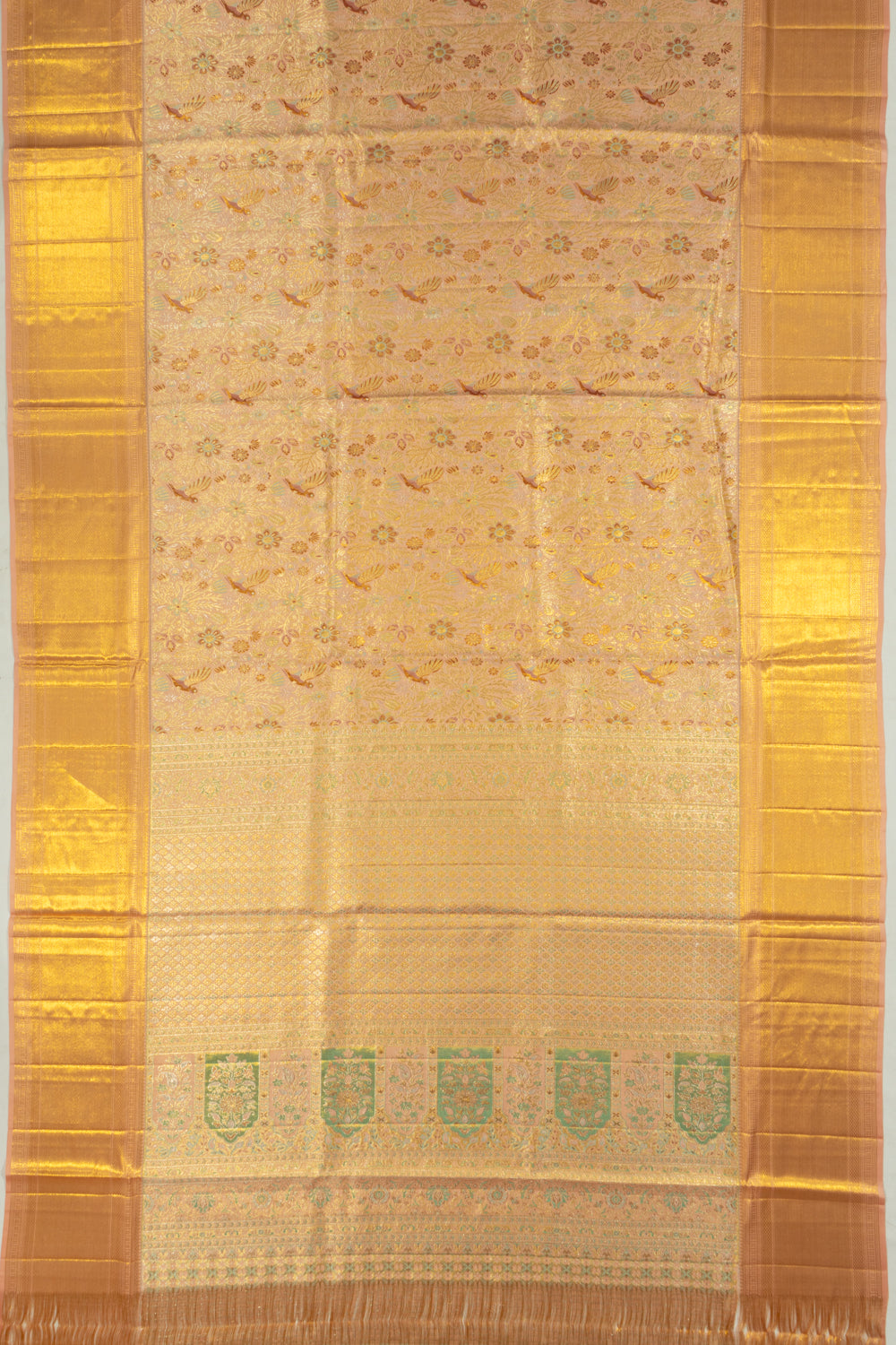 Kanchipuram Silk Tissue Brocade Peach Saree