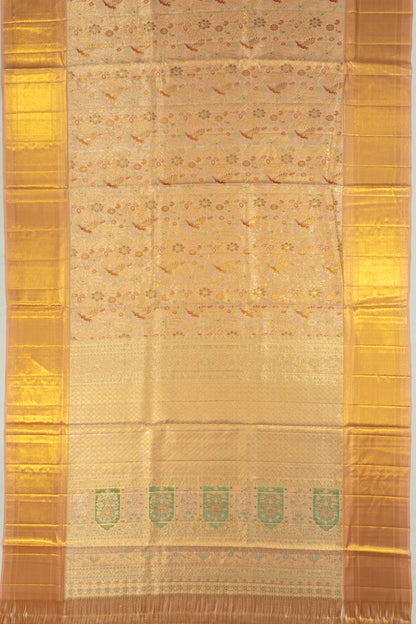 Kanchipuram Silk Tissue Brocade Peach Saree