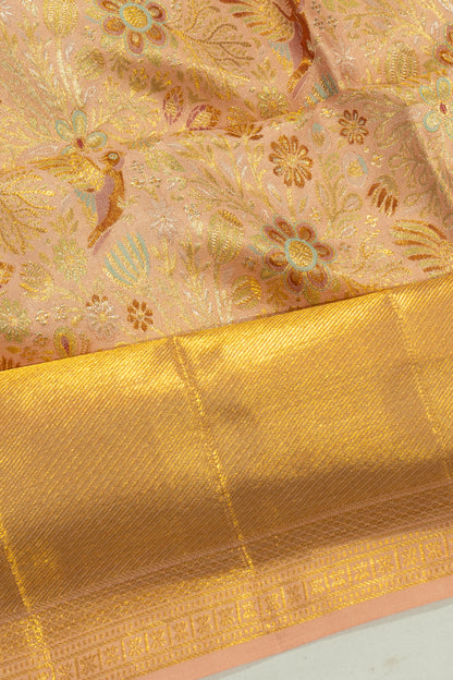 Kanchipuram Silk Tissue Brocade Peach Saree