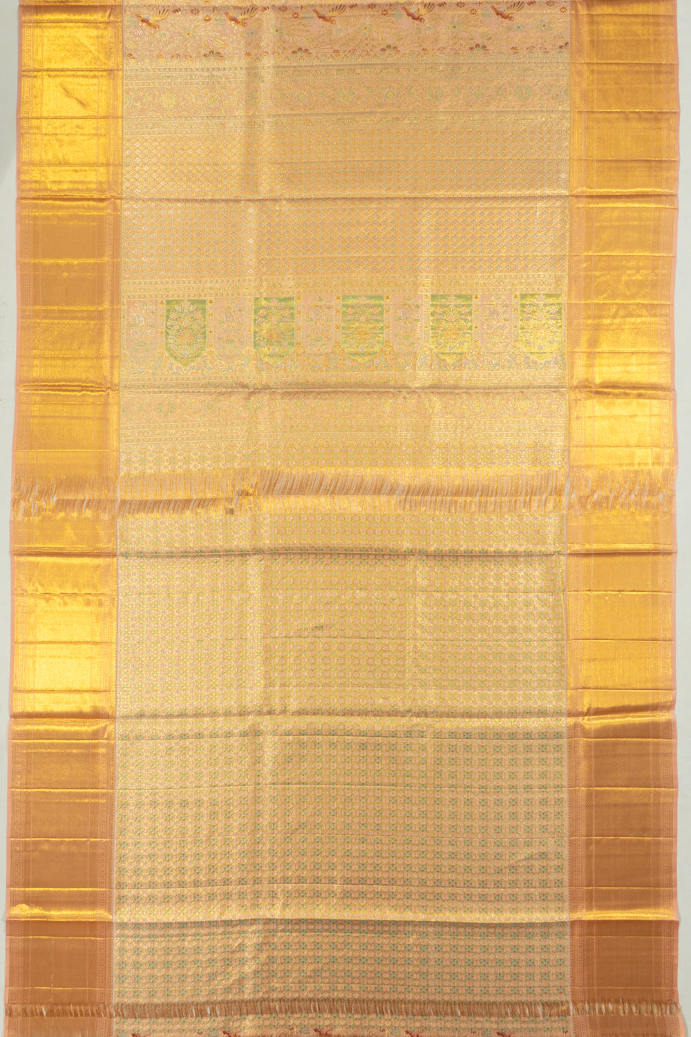 Kanchipuram Silk Tissue Brocade Peach Saree