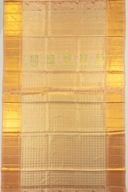 Kanchipuram Silk Tissue Brocade Peach Saree