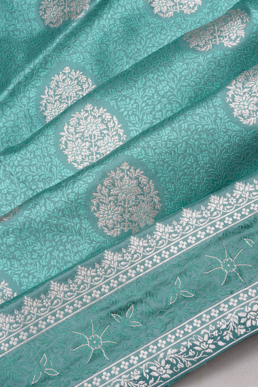 Banarasi Silk Tonchai And Butta Sea Green Saree