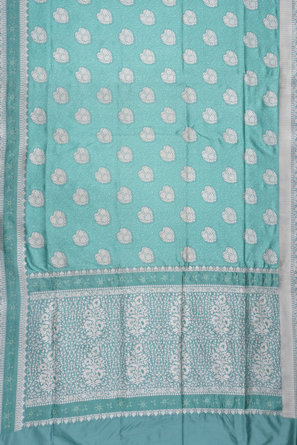 Banarasi Silk Tonchai And Butta Sea Green Saree