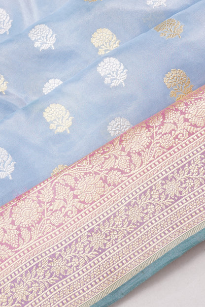 Banarasi Silk Tissue Butta Pastel Blue Saree