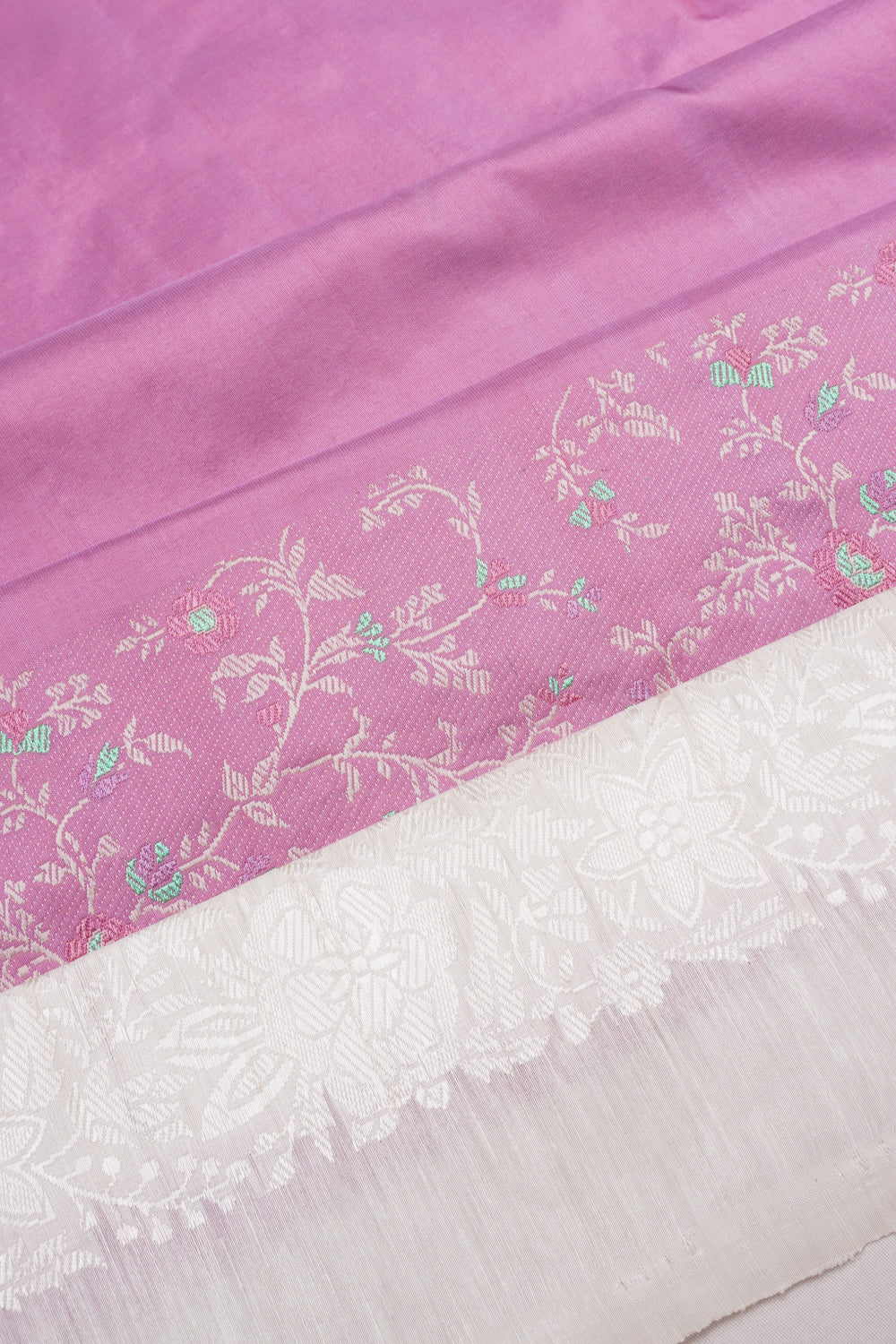 Banarasi Silk Plain Lavender Saree With Linen Border