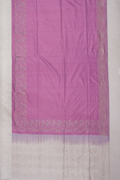 Banarasi Silk Plain Lavender Saree With Linen Border