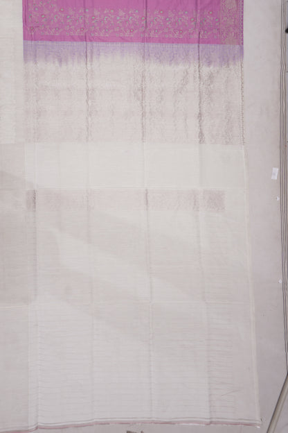 Banarasi Silk Plain Lavender Saree With Linen Border