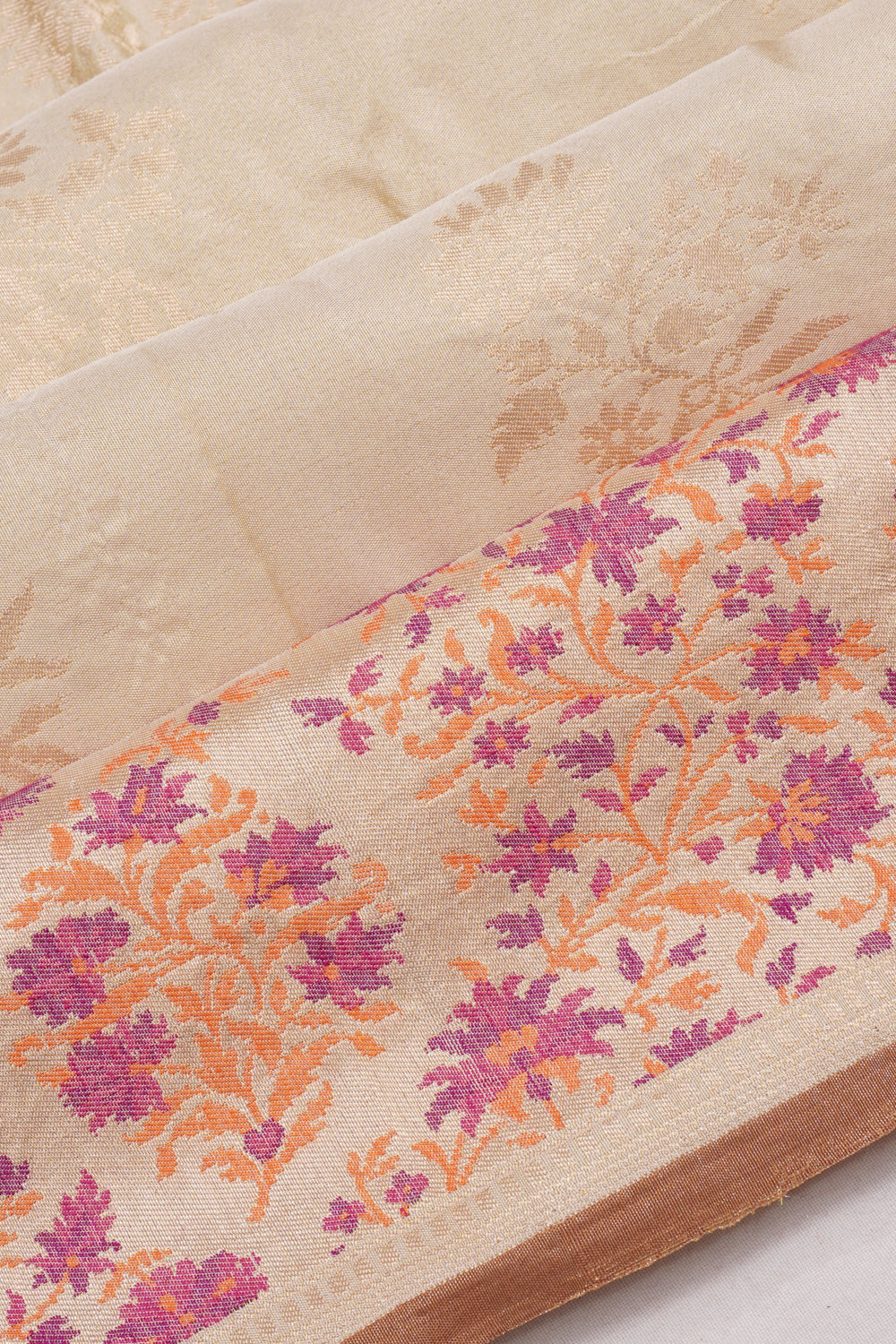 Banarasi Silk Tissue Butta Cream Saree