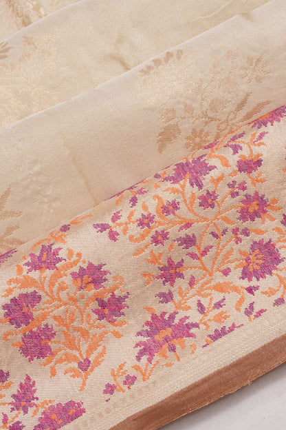 Banarasi Silk Tissue Butta Cream Saree