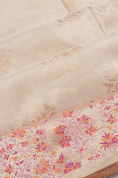 Banarasi Silk Tissue Butta Cream Saree