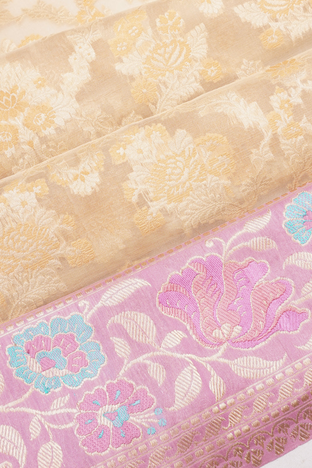 Banarasi Kora Organza Jaal Cream Saree