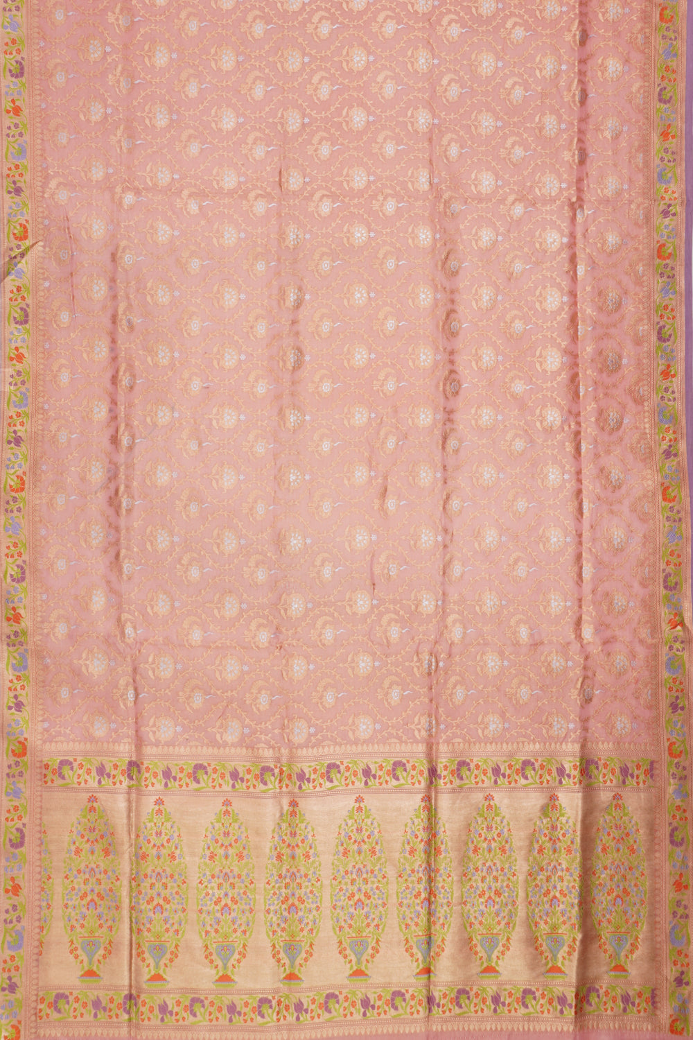 Banarasi Kora Organza Brocade Peach Saree
