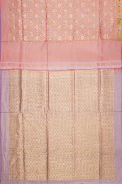Banarasi Kora Organza Brocade Peach Saree