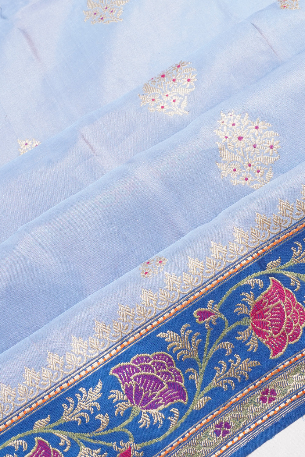 Banarasi Silk Tissue Butta Pastel Blue Saree