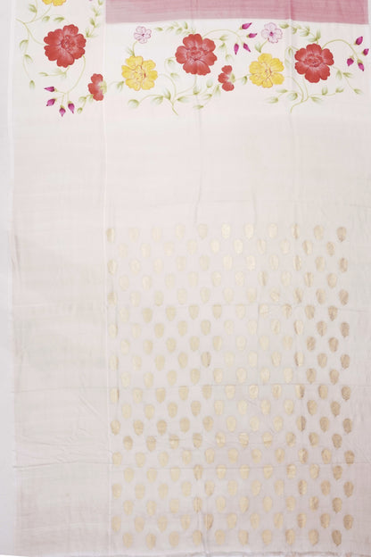 Banarasi Tussar Plain Lilac Saree With Floral Printed Silk Border