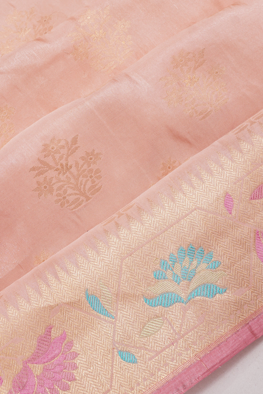 Banarasi Silk Tissue Butta Peach Saree