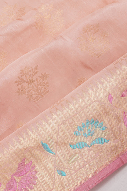 Banarasi Silk Tissue Butta Peach Saree