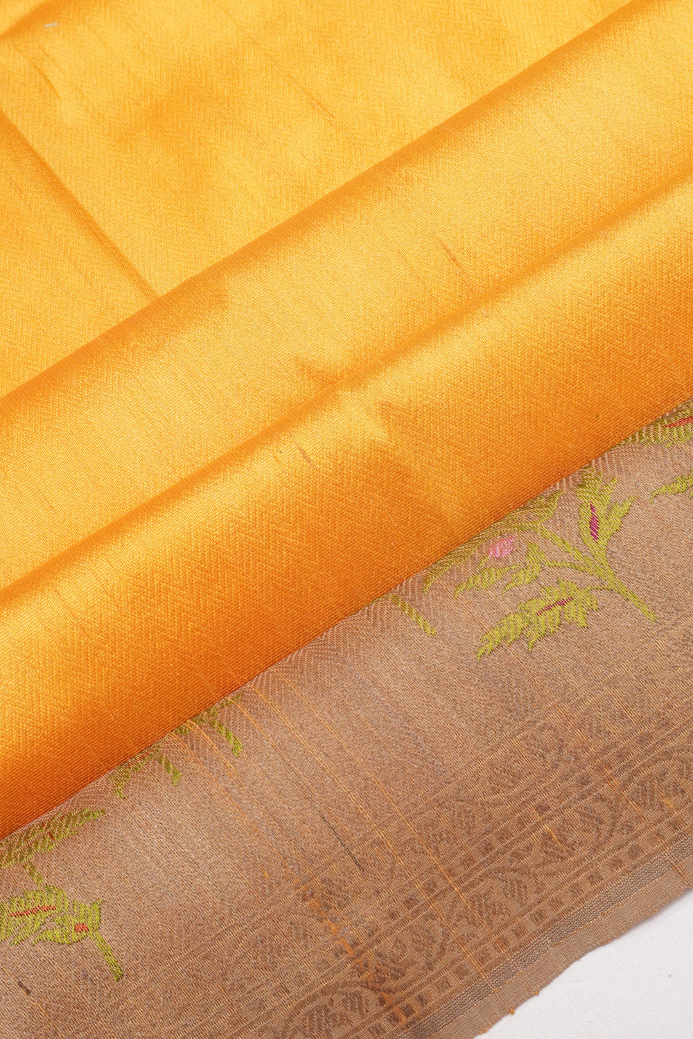 Banarasi Tussar Plain Mustard Yellow Saree