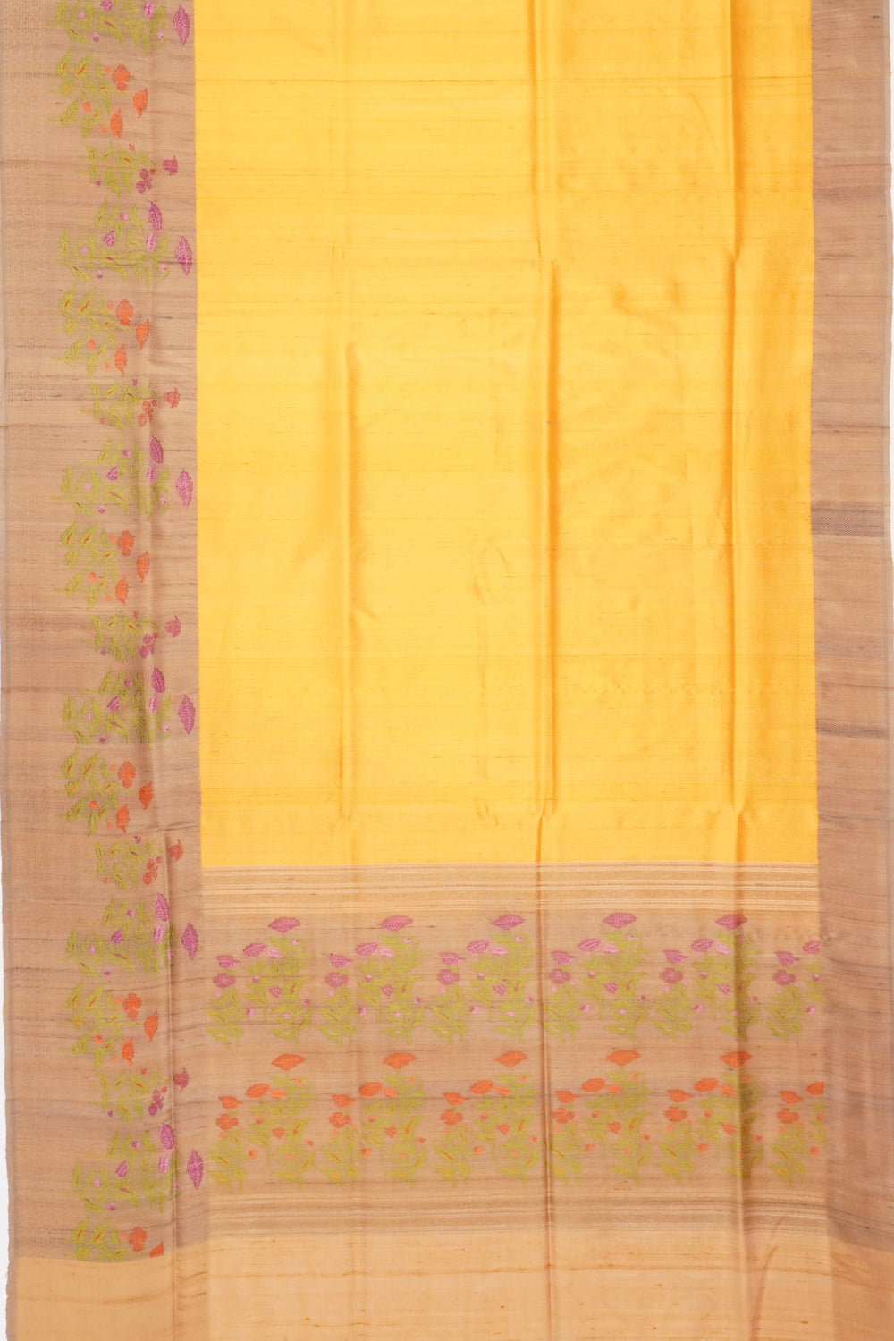 Banarasi Tussar Plain Mustard Yellow Saree