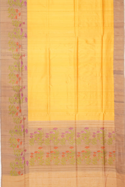 Banarasi Tussar Plain Mustard Yellow Saree