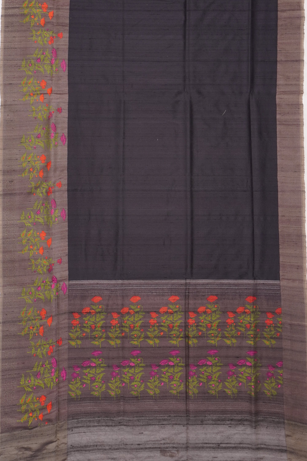 Banarasi Tussar Plain Black Saree