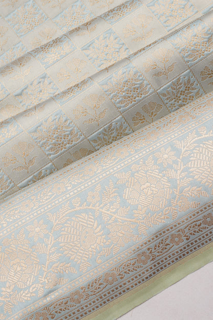 Banarasi Silk Checks And Butta Pastel Blue Saree