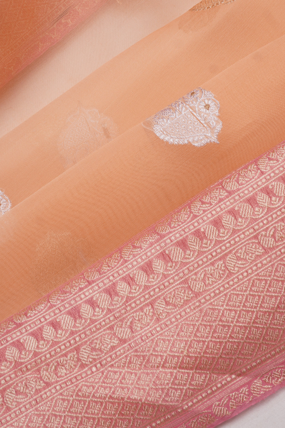 Banarasi Kora Organza Butta Pastel Orange Saree